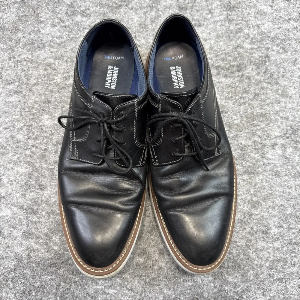 Johnston &‎ Murphy Upton shoes men's 10 black Trufoam plain toe lace up 59-4891